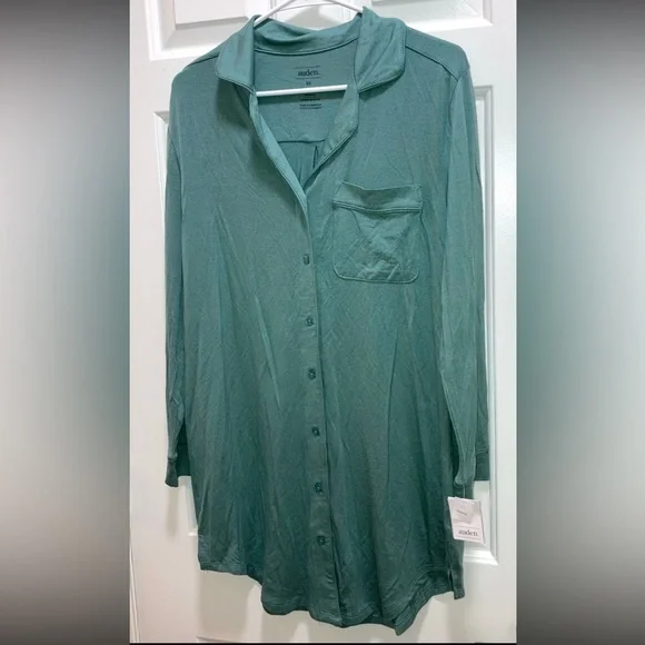 Auden Green Button-Down Sleep Shirt - Picture 2 of 3
